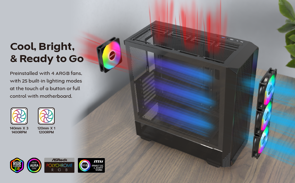 MONTECH X5- ATX Mid-Tower Gaming PC Case, High Airflow, 3x 140mm